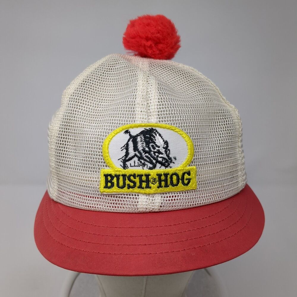 Vintage Bush Hog Mesh Snapback Hat Pom Pom Multicolor Distressed Embroidered - Picture 2 of 9